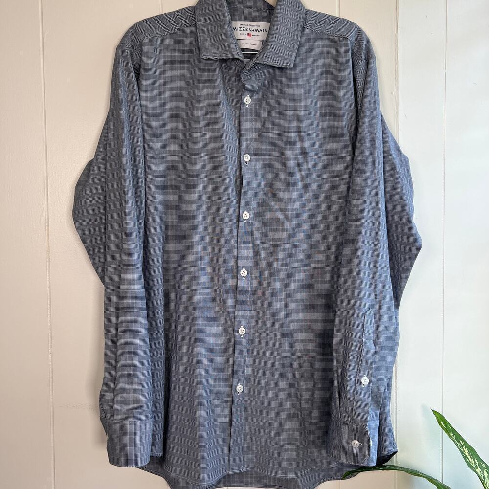 Mizzen & Main Gray Checkered Long Sleeve Button Down XL Trim Fit Mens